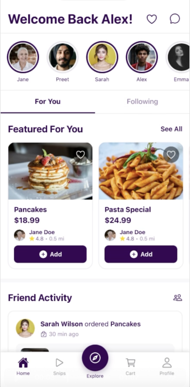 Sevo home feed screen